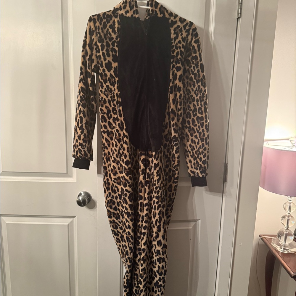 George Animal Print Fleece Onesie with pretty cat face hood